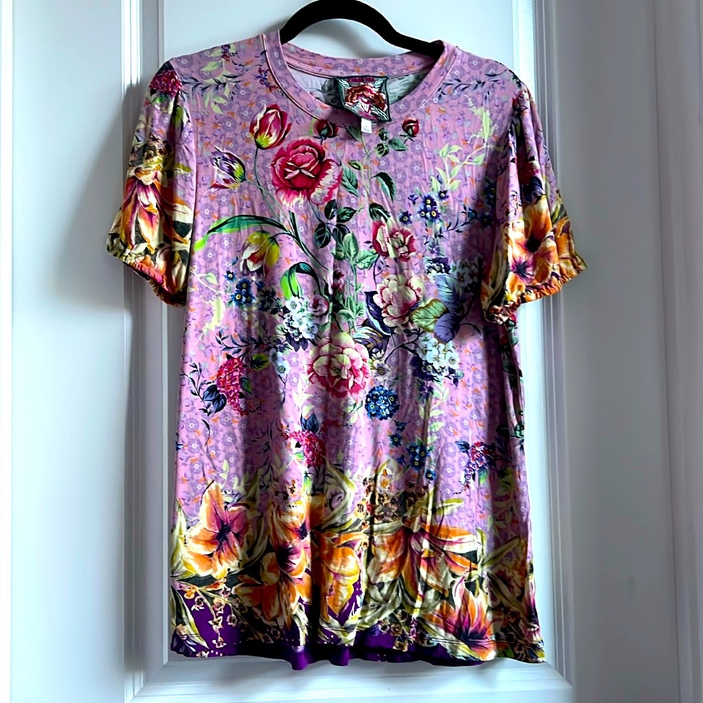 Johnny Was medium floral short sleeved top.